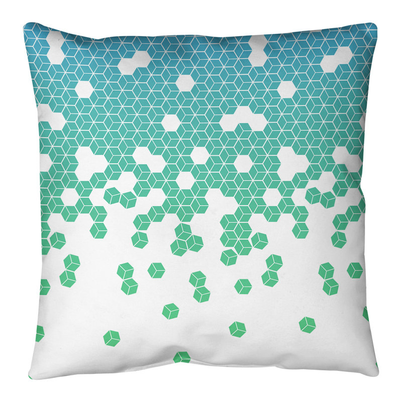 Coussin de sol géométrique Katelyn Elizabeth, 28 po x 28 po, Bleu / Vert
