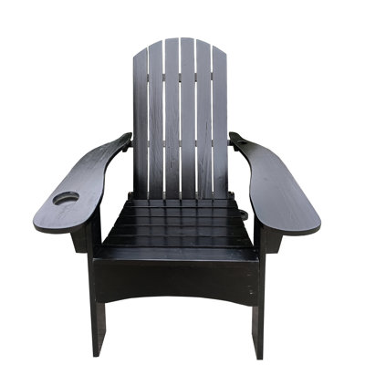 Black Solid Wood Chair With Umbrella Holder - Comfortable Relaxing Seat For Patio, Deck, Porch, Garden, Poolside Space Versatile Unwinding On