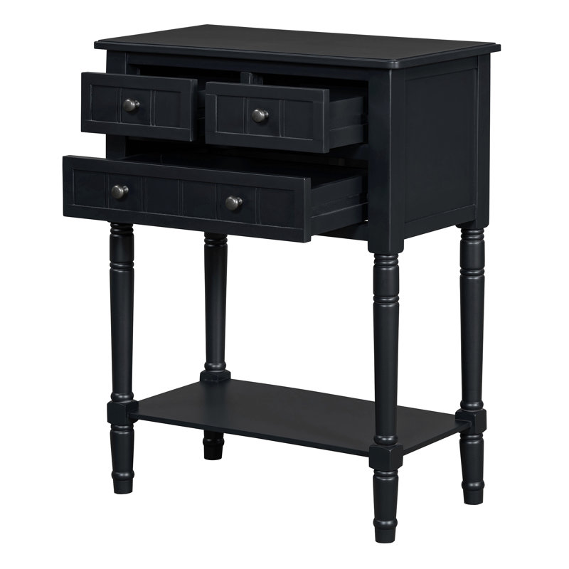 Console étroite, canapé mince avec trois tiroirs de rangement et tablette inférieure, Noir