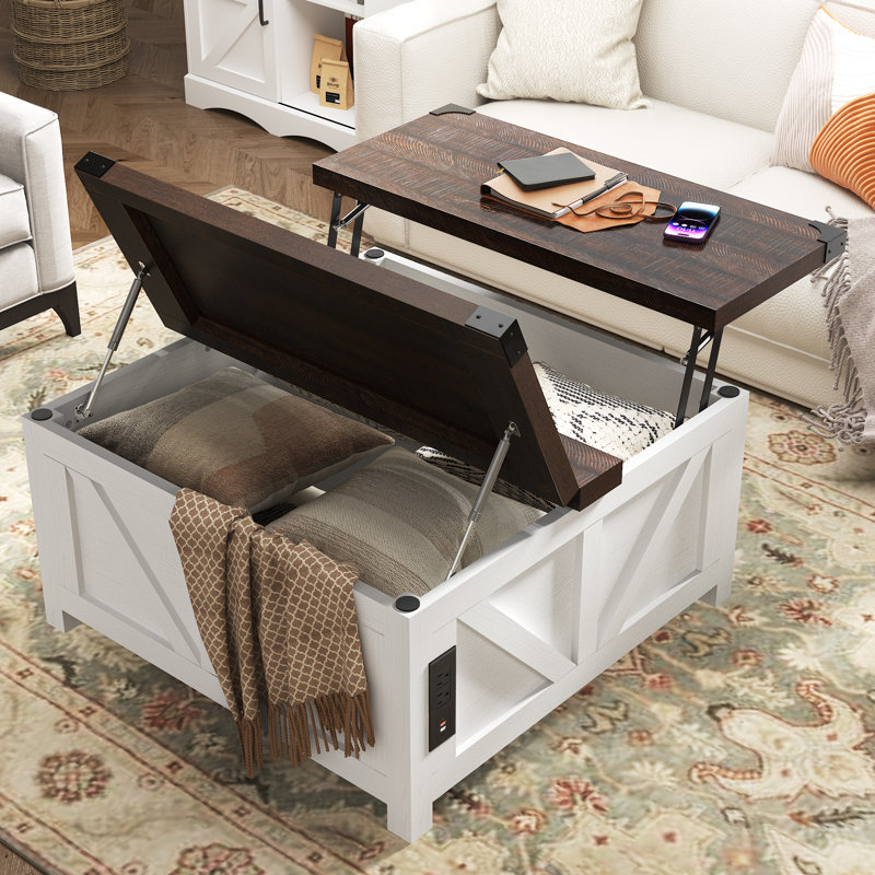Vardell Single Coffee Table, Brown/White, 18.5" H x 35.6" W x 35.6" D