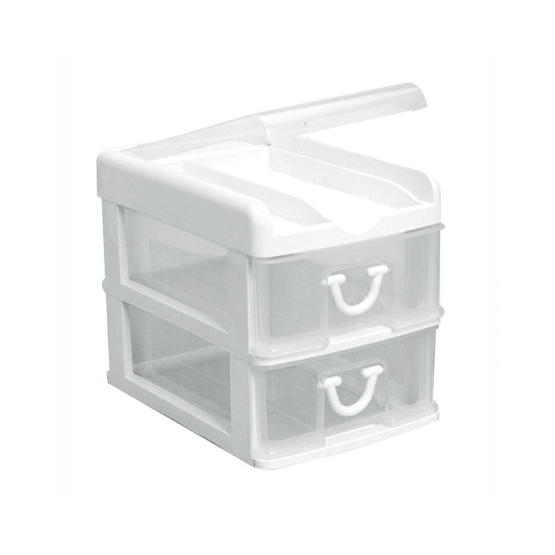 Mini-organisateur de bureau 2 tiroirs avec plateau rabattable Grace Living, blanc (paquet de 2)