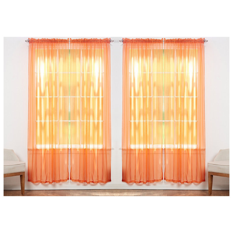 Panneaux de rideaux transparents de couleur unie avec passe-tringle, Orange
