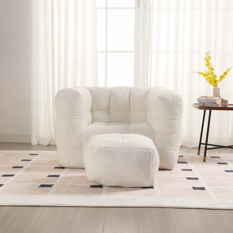 Joahnna Upholstered Armchair with Ottoman, Beige
