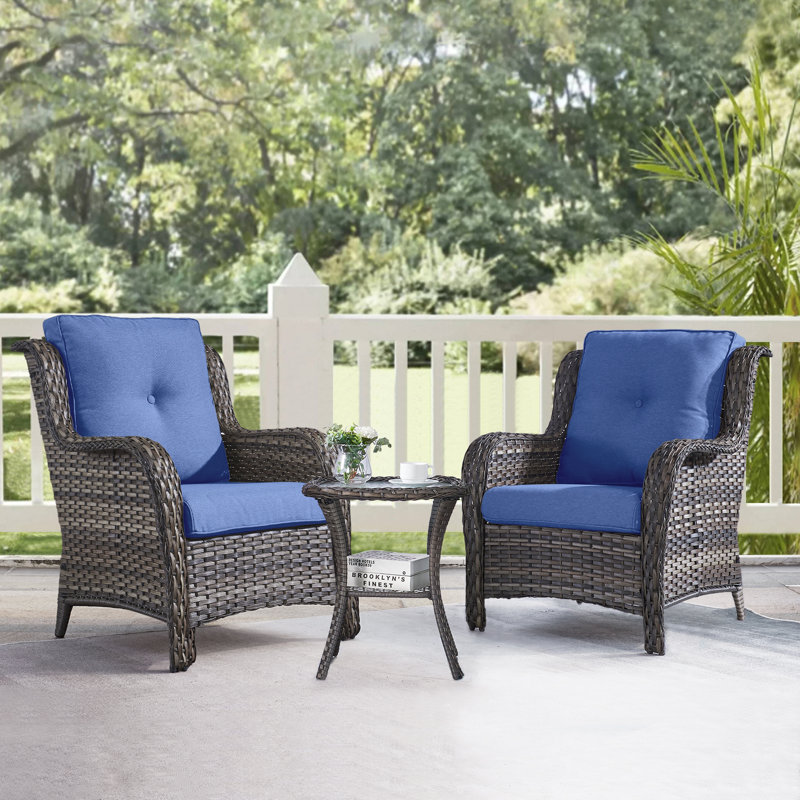 Carolina Wicker 2 - Person Patio Conversation Set with Cushions, Blue