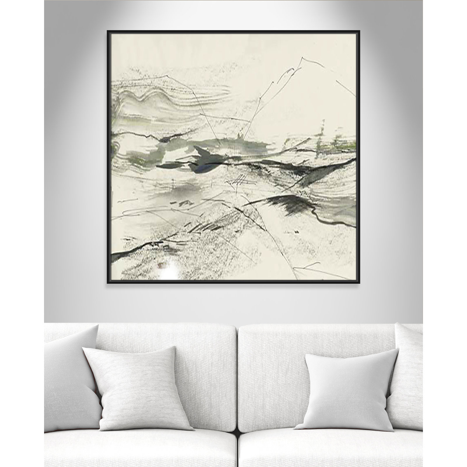 Green Sketches Print, 41.5" H x 41.5" W x 2" D, Black Floater Framed