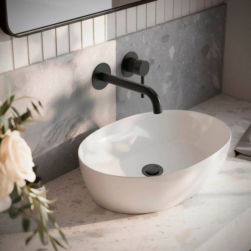 Wall Mounted Bathroom Faucet, Single-handle Bathroom Sink Faucet with Drain Assembly, Matte Black