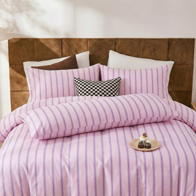 Taies d'oreiller pour le corps, housse de coussin pour le corps 100% coton, taies d'oreiller à rayures roses et mauves, taie d'oreiller luxueuse en lin, housse de coussin douce et respirante