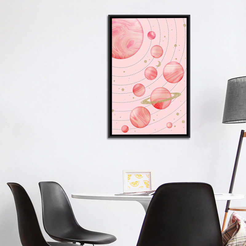 Système solaire, art encadré, H 40 po x l 26 po x P 1,5 po, Toile avec cadre noir