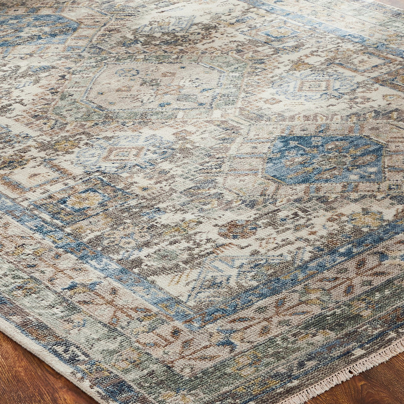 Pepa Hand Knotted Wool Area Rug, Rectangle 10' x 14', Ivory/Gray