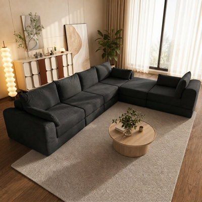 Soft cushion sofa set, DIY sofa set, six-seater, suitable for living room, apartment, bedroom, black