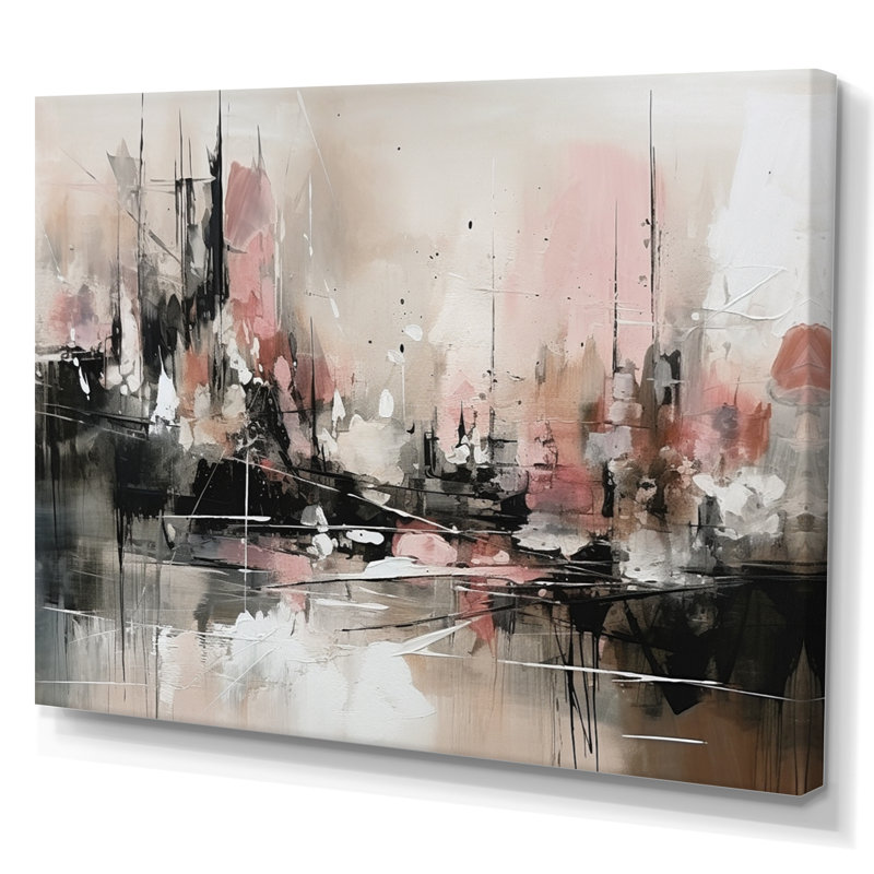 «Pink Black Minimalims Fludity I - Abstract Minimalisme, reproduction sur toile, H 12 po x l 20 po x P 1 po, Toile tendue