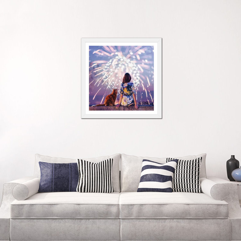 Nuit. Magie. Feux d’artifice de Hobopeeba-impression, H 24 po x l 24 po x p 1 po, Blanc, Papier encadré blanc