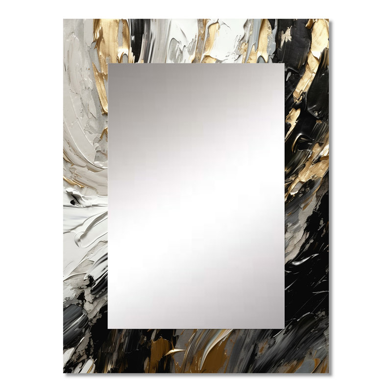 Golden Wave Reflections VI - miroir décoratif abstrait, miroir mural noir, impression d'art en métal, 32 po x 24 po