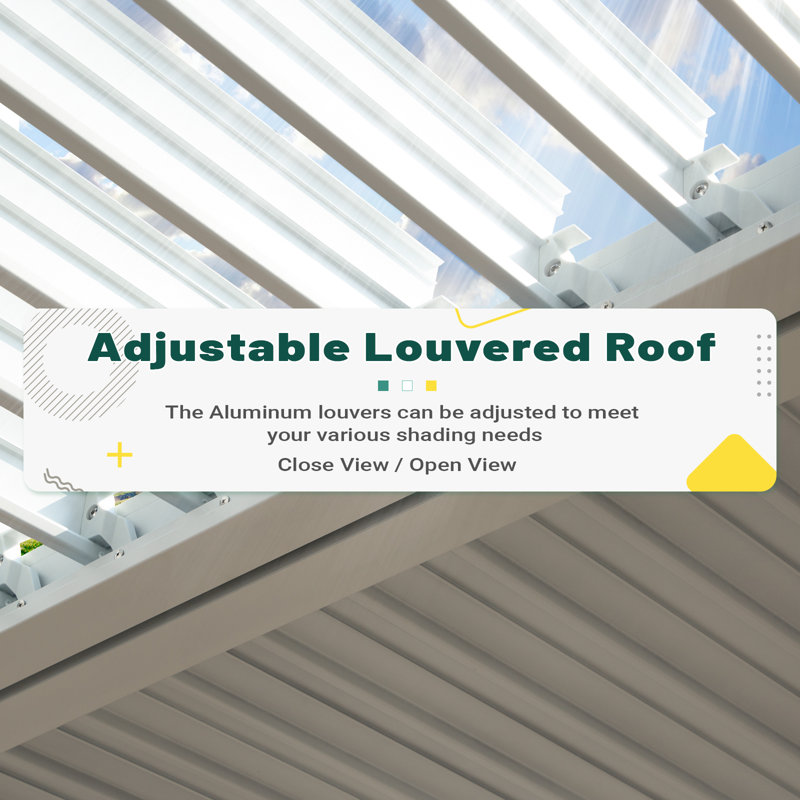 Aluminum Outdoor Louvred Pergola, Gazebo with Adjustable Waterproof Roof & Integrated Drainage for Patio, Deck & Hot Tub