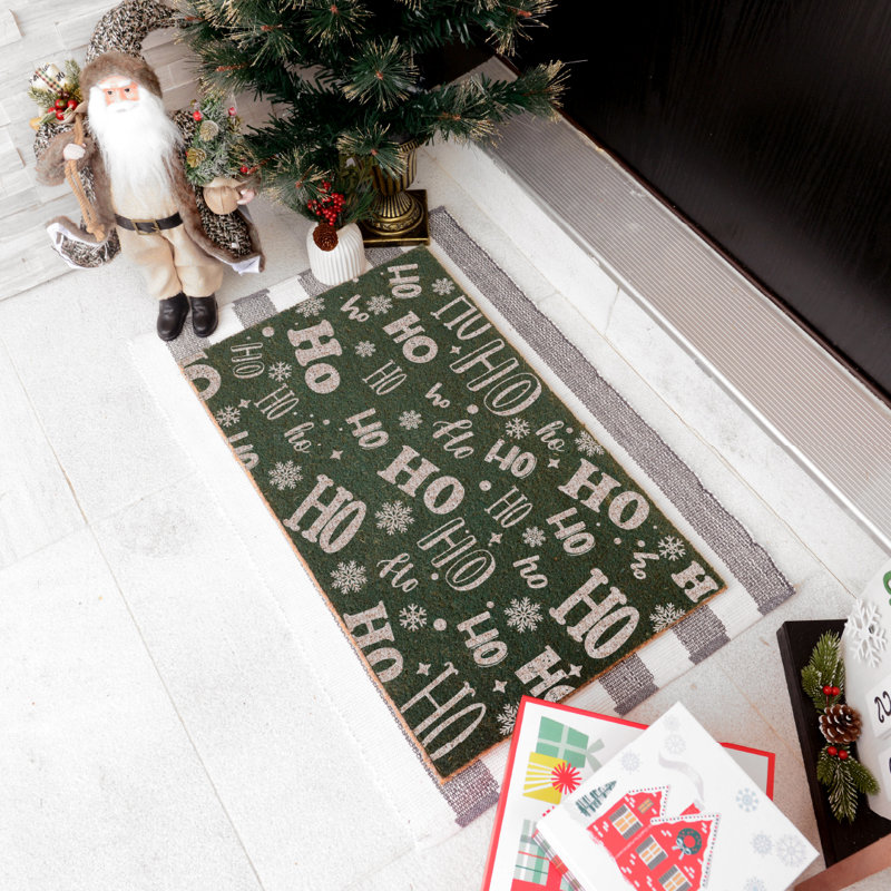 Tapis d'extérieur antidérapant Ho Ho Ho, Vert, L 18 po x L 30 po