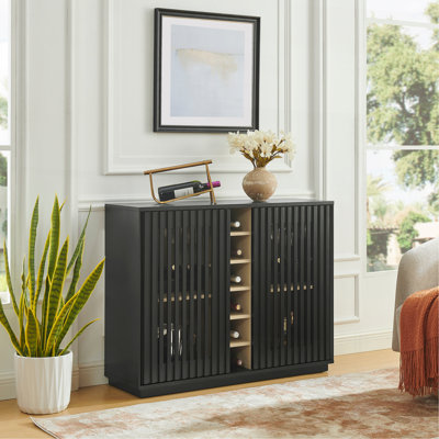 Armoire à liqueur évidée cannelée de style Mid-Century, armoire buffet avec porte-verres à vin et support à vin, armoire de rangement pour le salon, le vestibule, le couloir, la salle à manger, la cuisine
