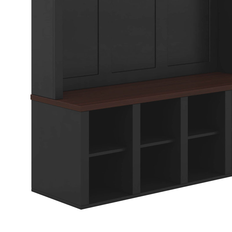 4-In-1 Hall Tree With 6 Hooks, Walnut Entryway Bench With Adjustable Shelves, Rustic Shoe Organizer With Open Compartments