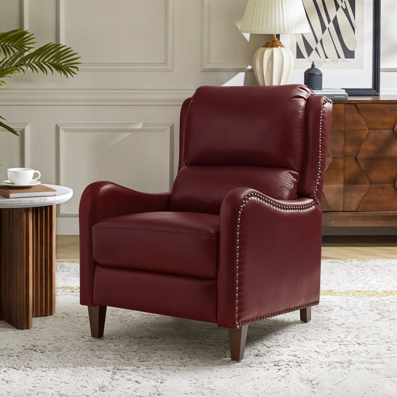 Neliyah 28.75" Wide Genuine Leather Recliner, Burgundy