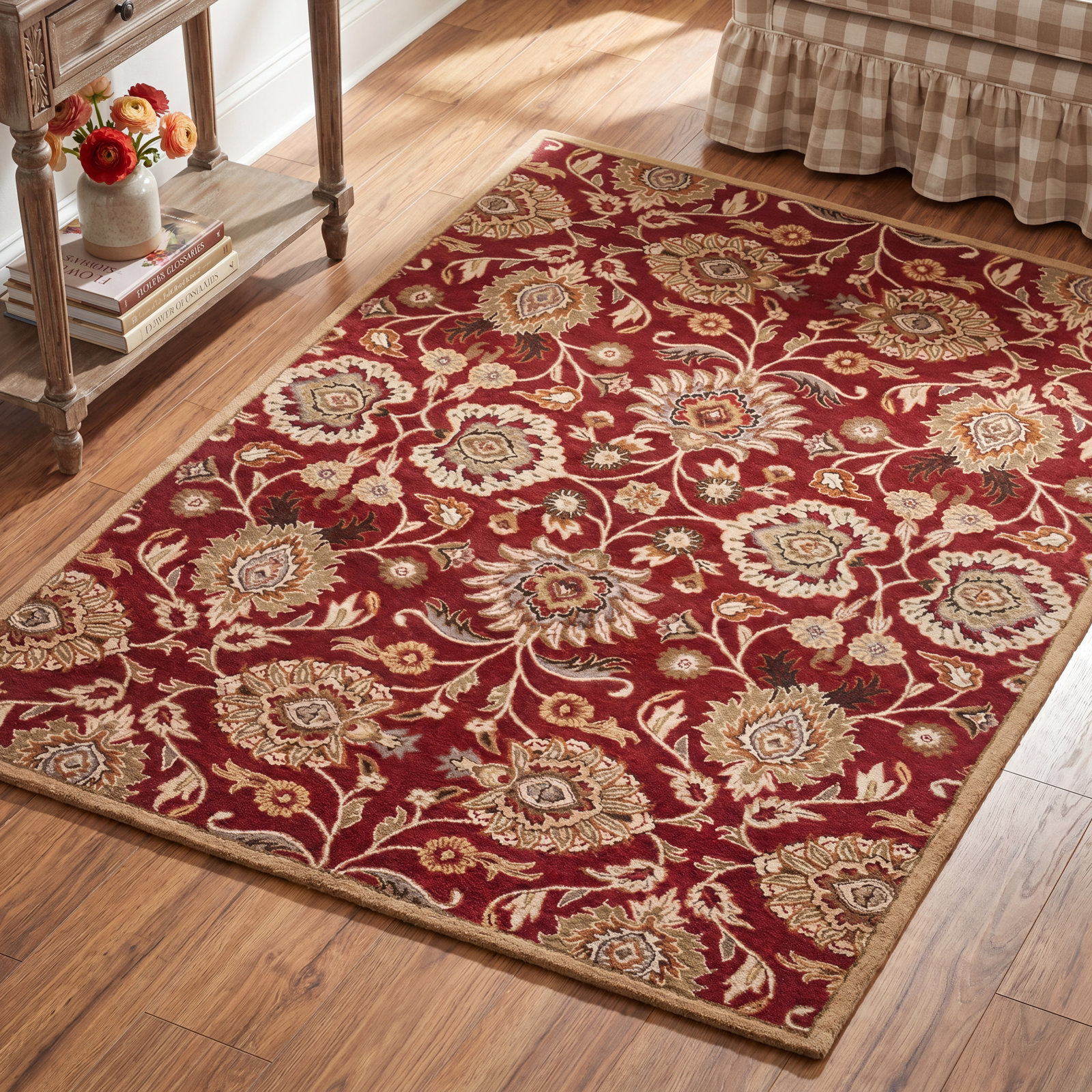 Arden Burgundy Hand-Tufted Wool Floral Rug, Rectangle 10' x 14'