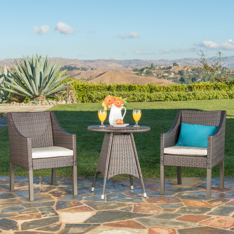 Crase 2 - Person Wicker Patio Dining Set with Round Table, Brown Frame / Beige Cushion