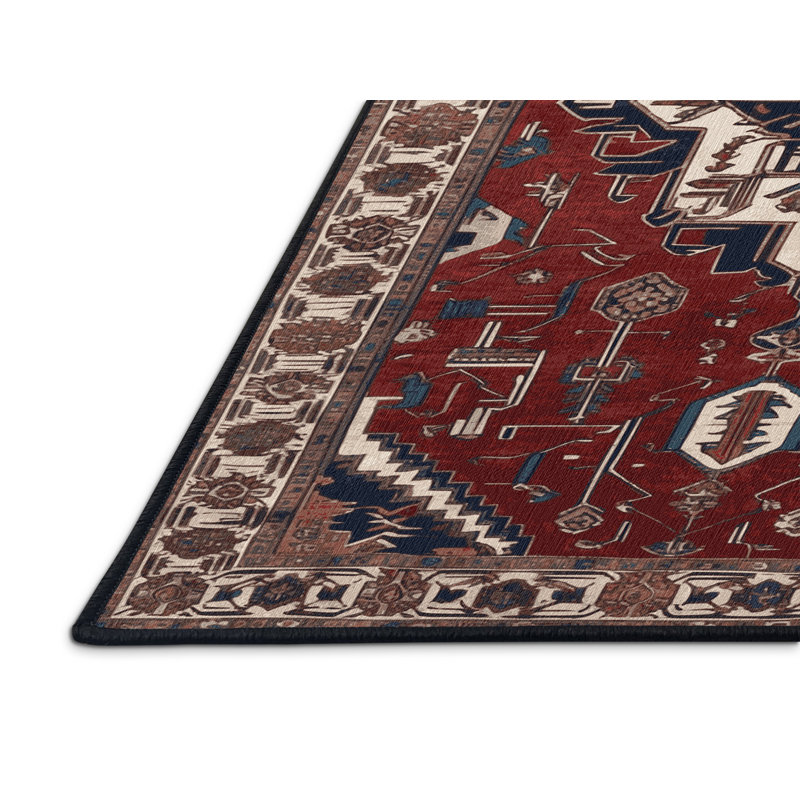 Tapis persan noir lavable à la machine, Rond 3 pi