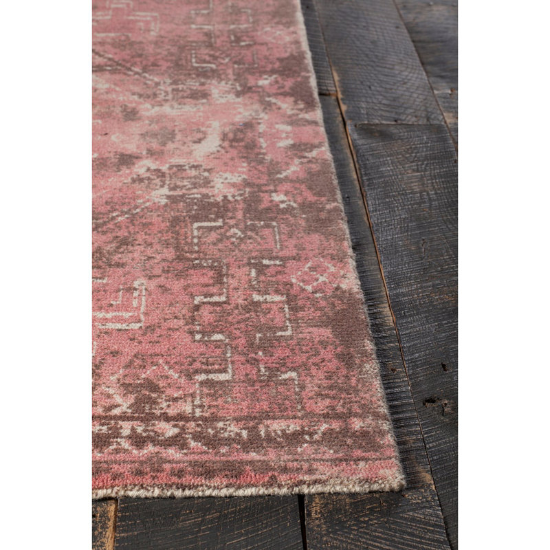 Tapis rose et brun en laine délavé touffeté à la main Statesboro, Rectangulaire 9 pi x 13 pi