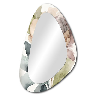 Perrytown Pink Watercolour Peony Blossoming II - Peony Unique Shape Wall Mirror, Pink Asymmetrical Decorative Mirror, Printed Metal Art