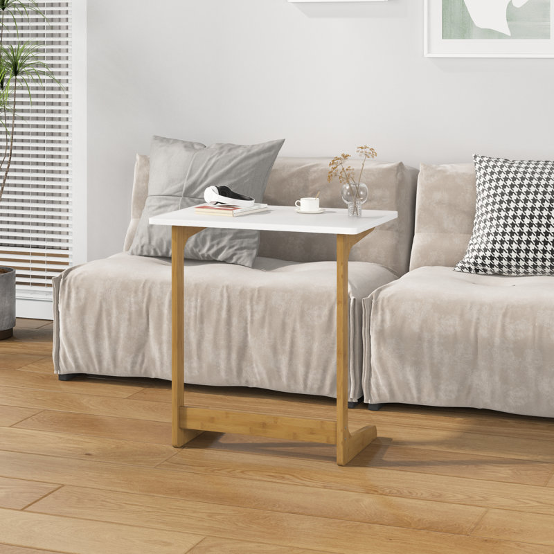 White Bamboo L-Shaped Sofa Tray Table