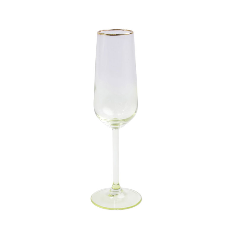 Assorted Multicolor Glass Champagne Flute Set with Gold Rim