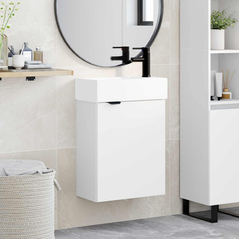  Bathroom Vanity Unit With Tap Engineered Wood And Ceramic Cabinet, White