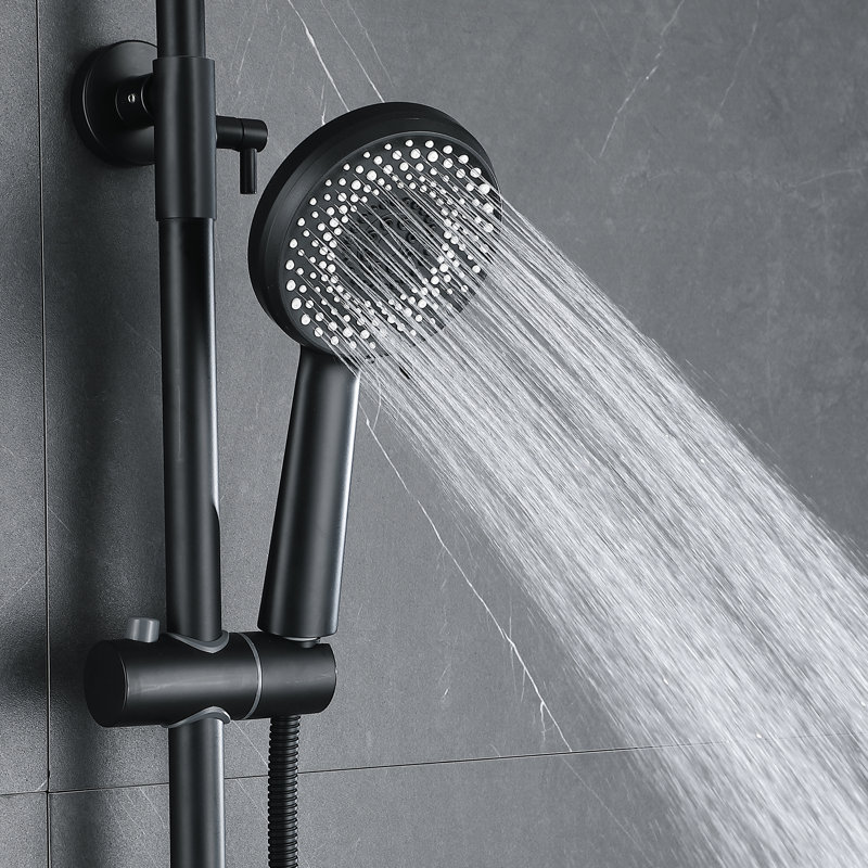 Système de douche complet à trois fonctions avec valve brute, Noir mat