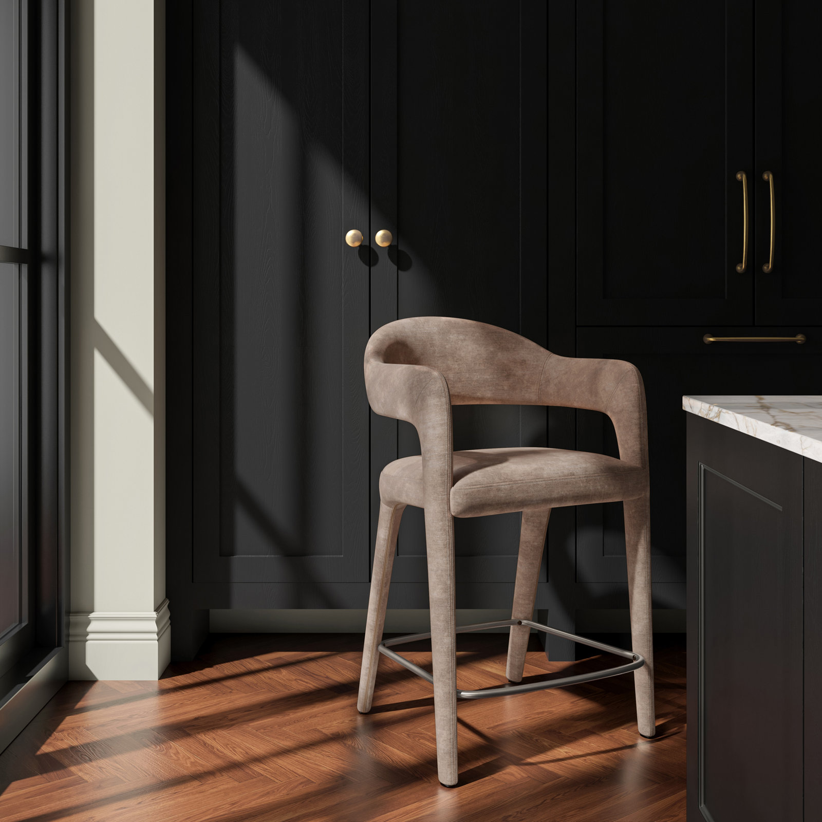 Cathline Bar and Counter Stool, Counter Stool (26.4" Seat Height), Camel Polyester