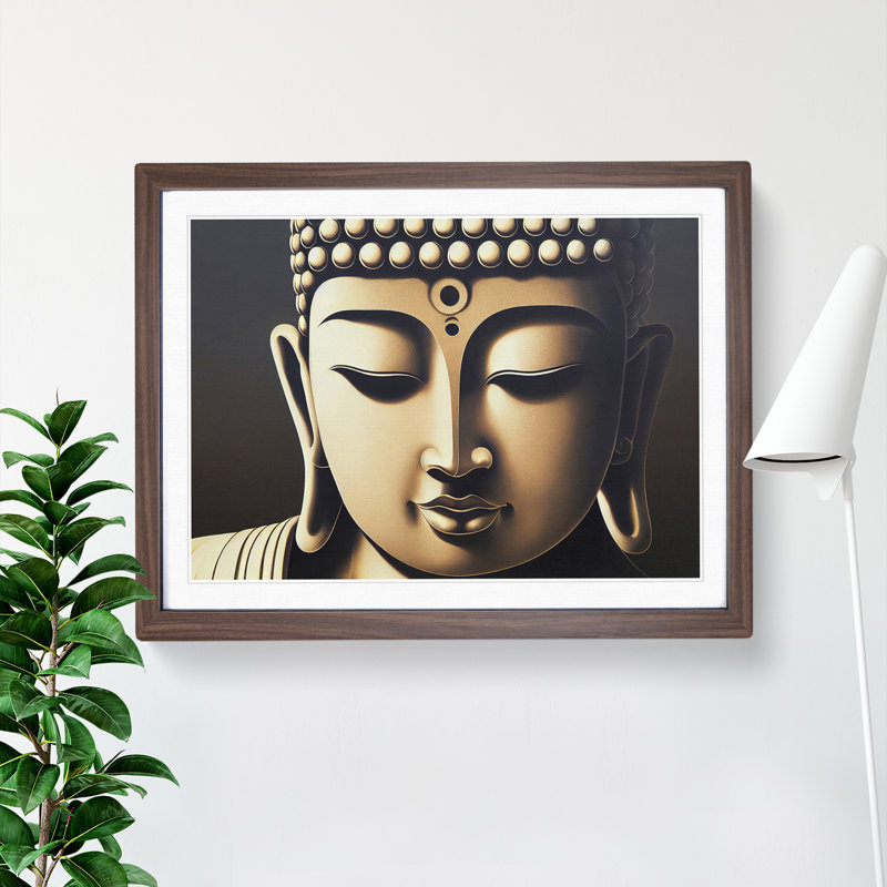 XH1022-6817X Peaceful Buddha - Picture Frame Print, Walnut Framed, 25cm H x 34cm W x 2cm D