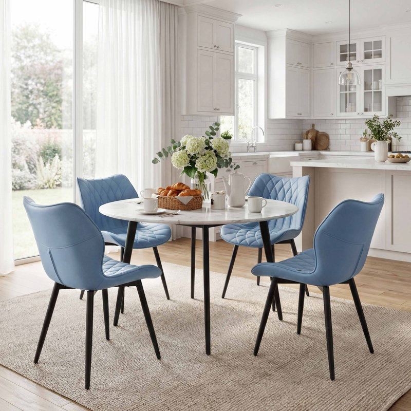 Upholstered Dining Chairs Faux Leather Side Chair With Metal Frame, Blue