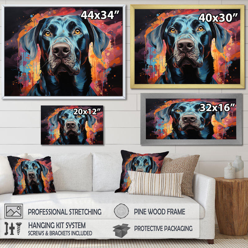 «Dog Great Dane Grace», reproduction sur toile, H 34 po x l 44 po x P 1,5 po, Cadre flottant blanc