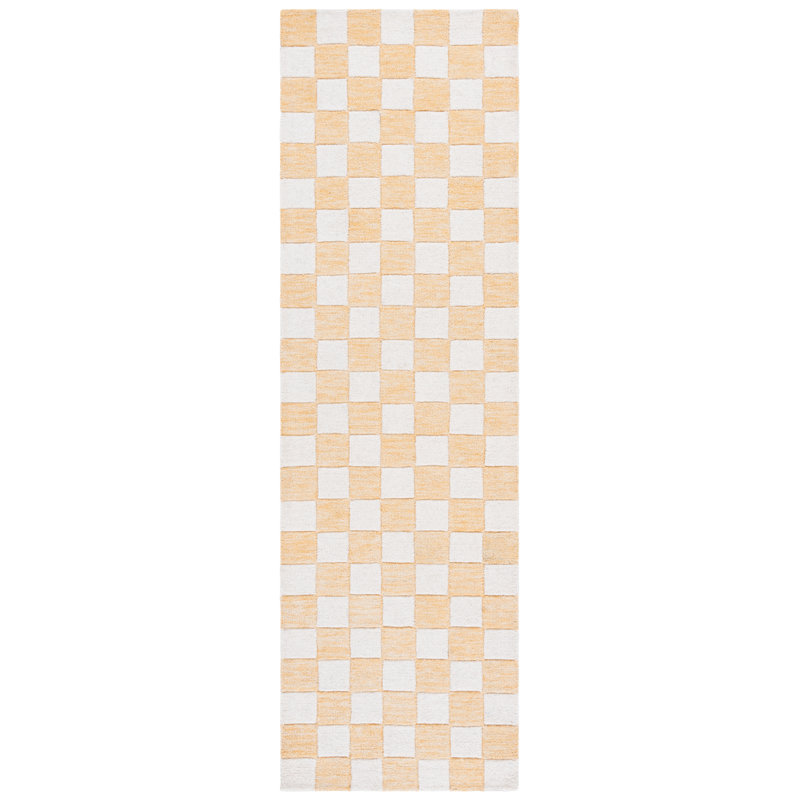 Tapis géométrique en laine / coton touffeté à la main Shamori, Tapis de couloir 2 pi 3 po x 8 pi