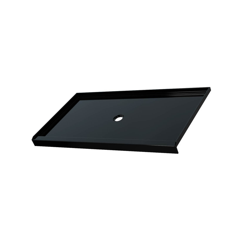 Base de douche 60 po x 36 po en acrylique noir, seuil simple, bonde centrale, finition antidérapante et résistante aux égratignures