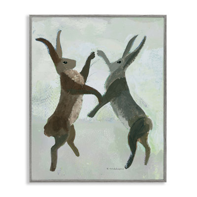 Lièvres de boxe aux tons neutres, giclée encadrée, design par Kay Widdowson