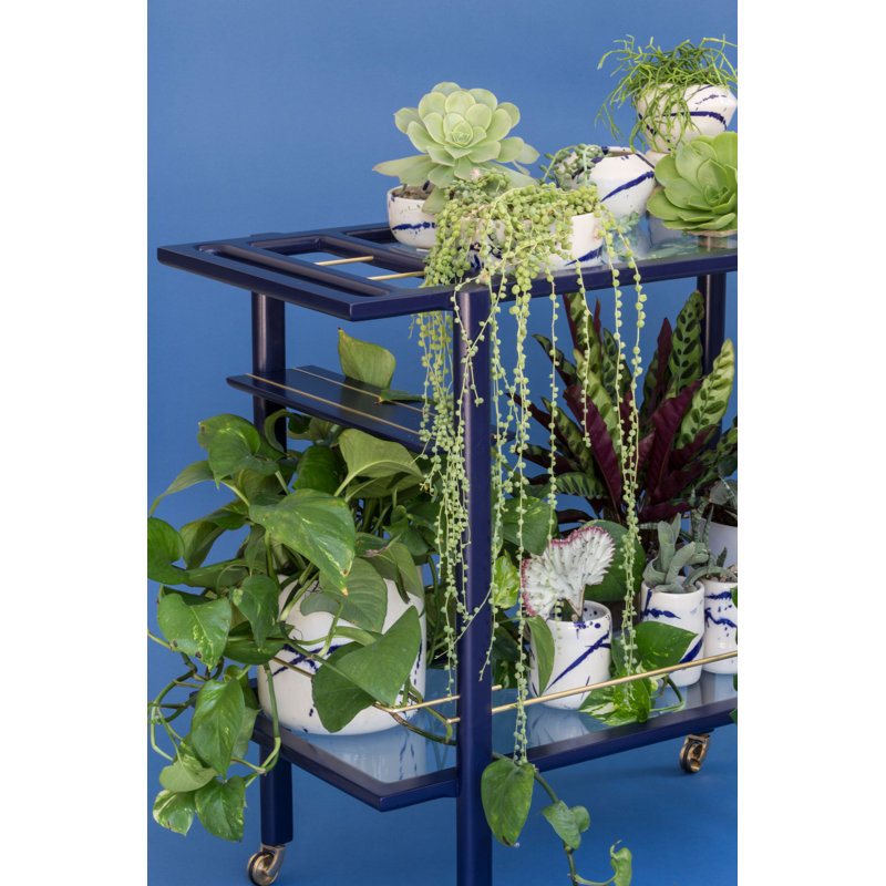 Bar Cart, Laquered Indigo/Brass