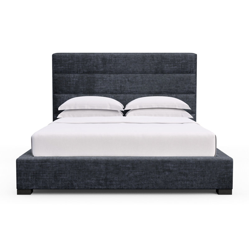 Boyd Upholstered Bed, California King, Box Weave Linen Alabaster, Ebony