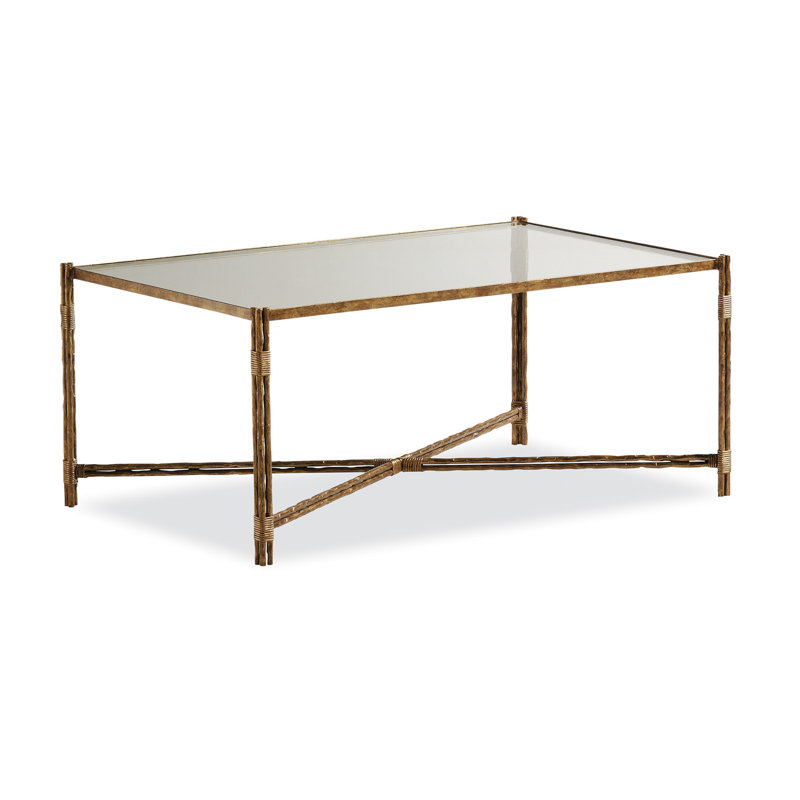 League Glass Top Coffee Table, Clear, Bronze, 18" H x 42" L x 26" W