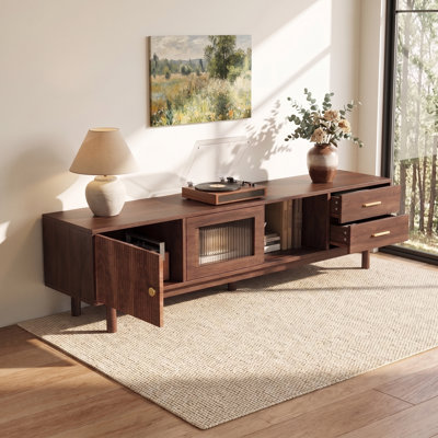 Meuble télé 71 pouces pour meuble télé avec porte coulissante en verre Reeded