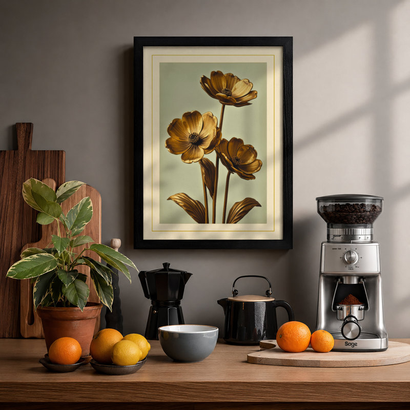 Golden Study Botanical - Framed Print, A1 - 84.1 x 59.4 cm, Black