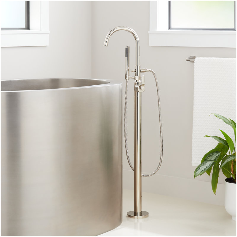 Gunther Freestanding Tub Faucet with Hand Shower with Rough-In Valve - Polished Nickel, Polished Nickel