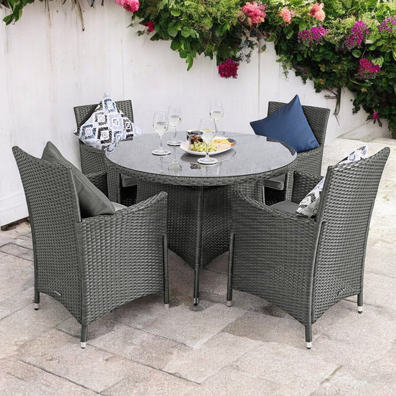 Nevada 4 Seater KD Round Dining Set, Grey