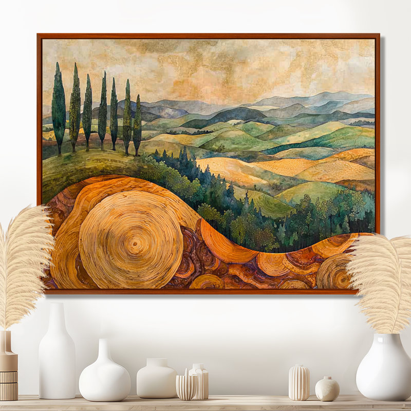 Crumrine - art mural vignoble, Brun, H 12 po x l 20 po, Reproduction avec cadre flottant