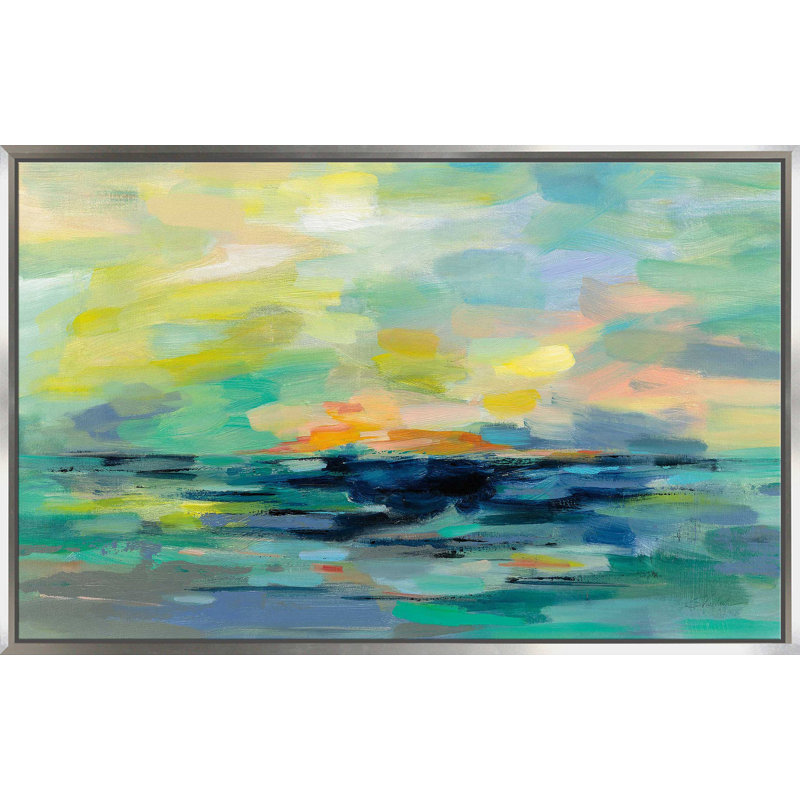 Pacific Beach - reproduction d'art, Cadre flottant argent, H 31,5 po x l 51,5 po x P 2 po