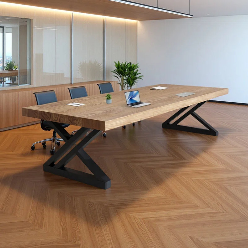 Table de conférence rectangulaire en bois massif 10 personnes, H 29,53 po x L 86,6 po x l 35,43 po