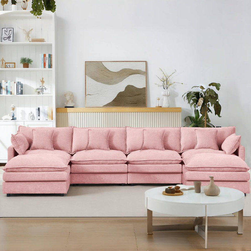 Canapé modulaire en U 130,7 po CloudHaven avec 2 repose-pieds mobiles, ensemble de canapé en chenille 4 places pour le salon, combinaison de bricolage avec mousse à mémoire de forme haute résilience