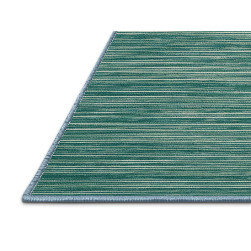 Machine Washable Horizontal Stripes Blue Area Rug, Rectangle 5' x 7'